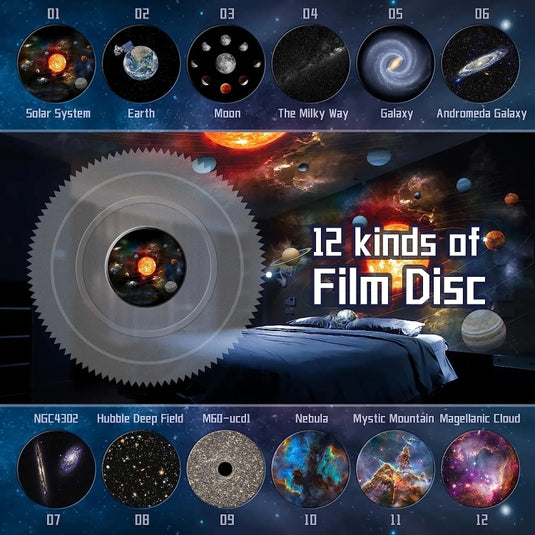 Galaxy Night Light Star Projector LED Table Lamp Children Room Decor With 12pcs Film Disc - Polar Tech Australia