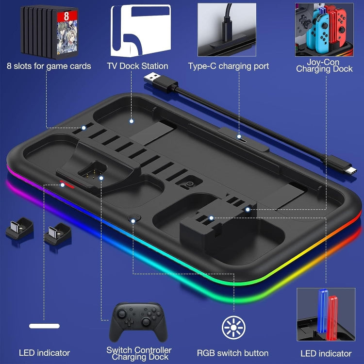 Load image into Gallery viewer, For Nintendo Switch / OLED Charging Dock Station Controller Charger with RGB Light - Polar Tech Australia
