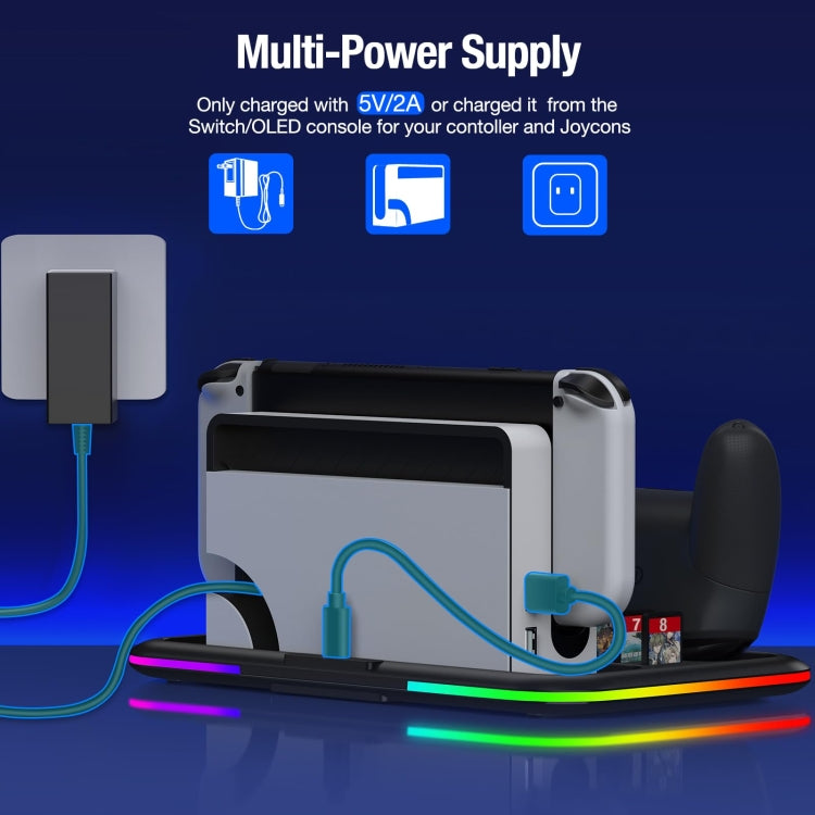Load image into Gallery viewer, For Nintendo Switch / OLED Charging Dock Station Controller Charger with RGB Light - Polar Tech Australia
