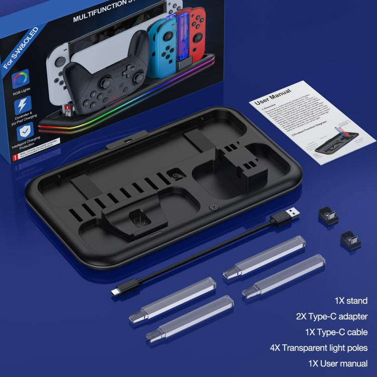 Load image into Gallery viewer, For Nintendo Switch / OLED Charging Dock Station Controller Charger with RGB Light - Polar Tech Australia
