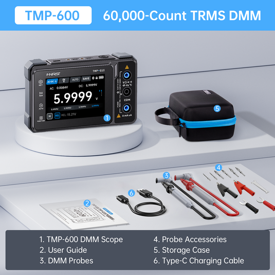 [TMP-600, TMP-610S] FNIRSI 3-in-1 Digital Multimeter DSO DDS Generator 60,000 Counts TRMS Bluetooth App Sync