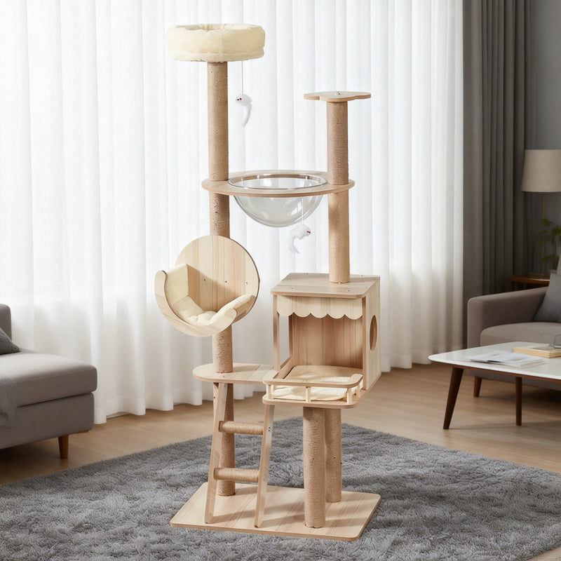 Cargue la imagen en el visor de la galería, Six-Level All-in-One Eco-Friendly Multi-Purpose Cat Tree with Cozy Condos for Kittens &amp; Adult Cats
