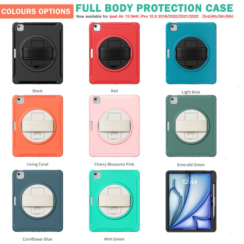 Chargez l&#39;image dans la visionneuse de la galerie, Apple iPad Air 6 13” &amp; iPad Pro 3/4/5/6 12.9&quot;   - 360 Degree Rotate Shockproof Heavy Duty Tough Stand Case Cover With Pen Holder - Polar Tech Australia
