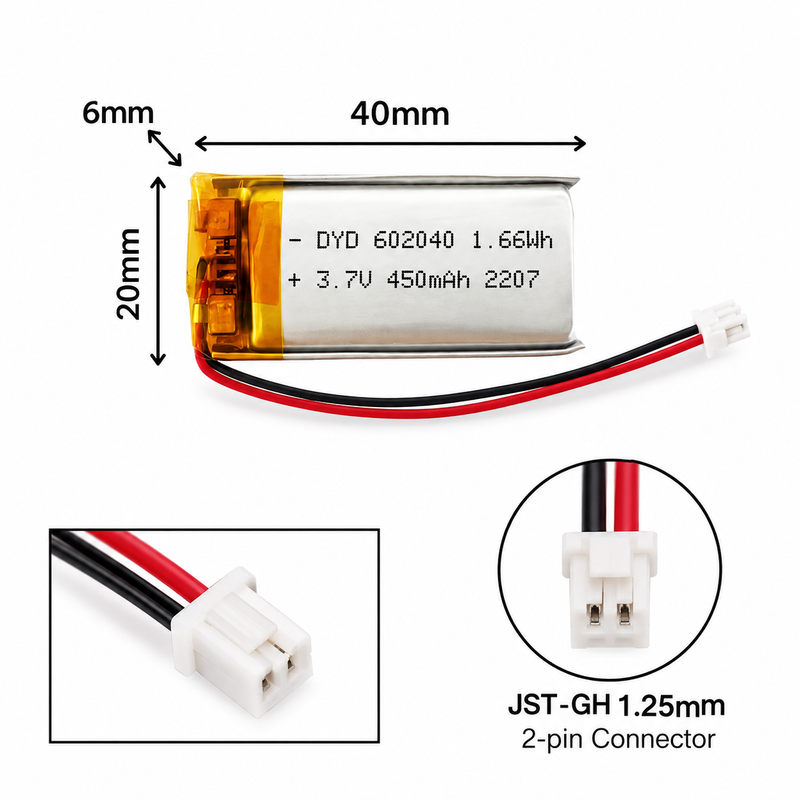 Cargue la imagen en el visor de la galería, [GH1.25-JST Connector][602040] Universal 500mAh 3.7V Rechargeable Li-Ion Lithium Polymer Battery
