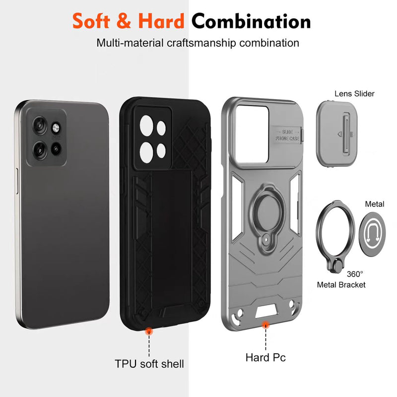 Load image into Gallery viewer, [Built-in Ring Bracket][With Slide Lens Cover] Motorola Moto G13/23 Mecha-style Anti-slip Protective Hard Heavy Duty Series Case - Polar Tech Australia
