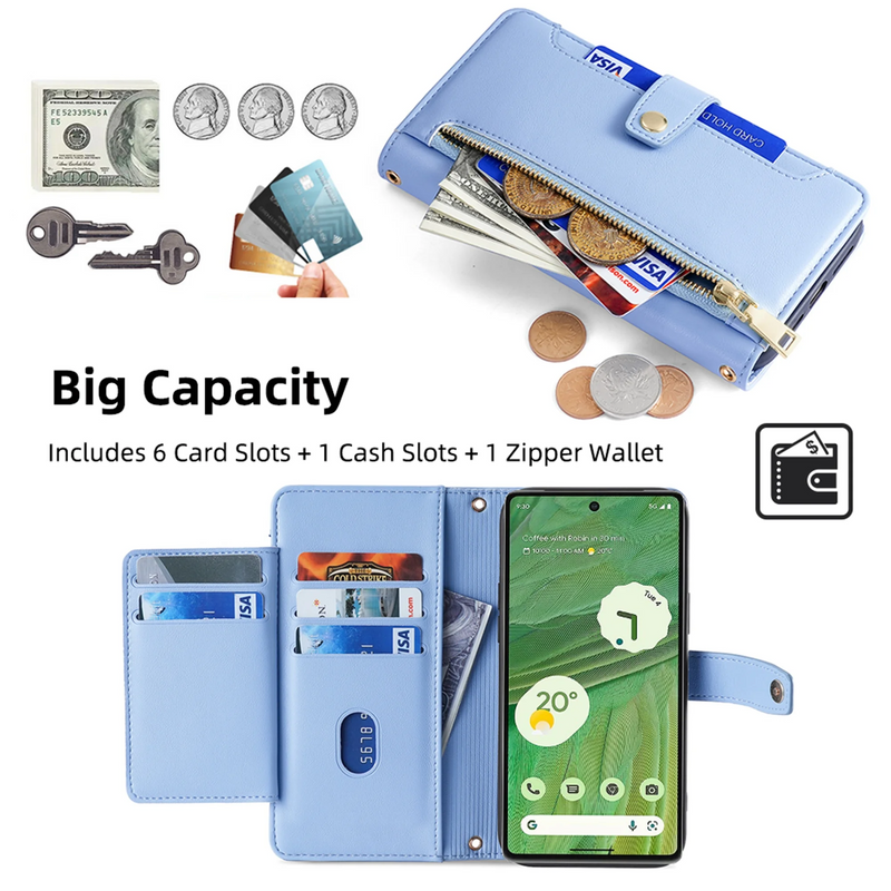 Load image into Gallery viewer, [With Card Slot] Apple iPhone 16/E/Plus/Pro/Max - Multi-Function Flip Leather Zipper Wallet Case With Wrist &amp; Shoulder Strap
