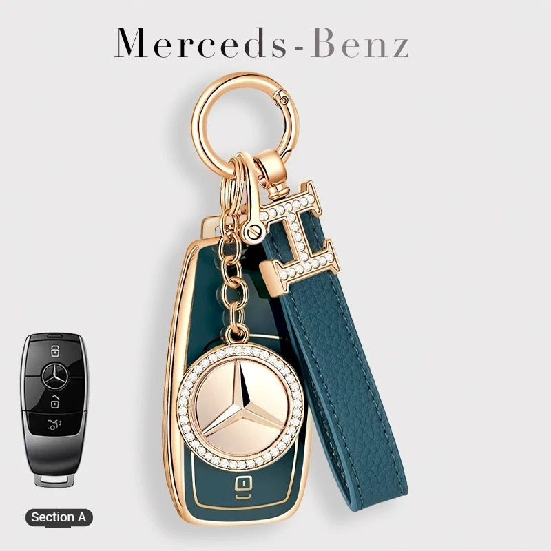 Cargue la imagen en el visor de la galería, Mercedes Benz Fashionable TPU + Aluminum alloy + Leather Car Key Fob Case Cover For Benz C, E, S, G-Class, GLE, GLC, CLA, CLS, EQC, ML, GL, EQS
