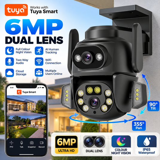Tuya Ultra HD 6MP 6MP Dual Lens Wireless IP66 Outdoor Security AI Camera Full Colour Night Vision - Polar Tech Australia