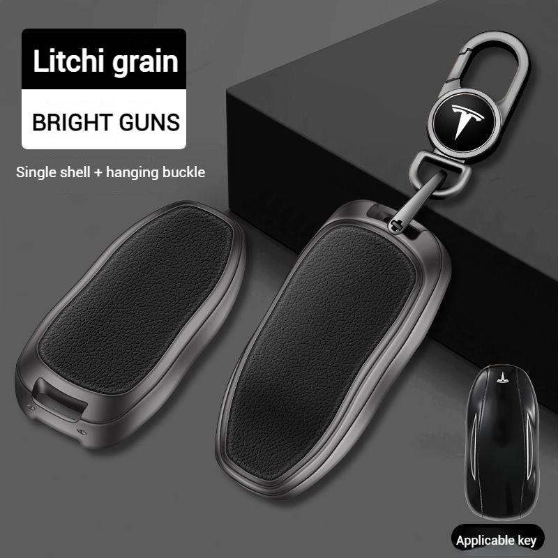 Chargez l&#39;image dans la visionneuse de la galerie, Tesla Metallic Finish + Lychee Pattern Car Key Fob Case for Model 3, Y, X, S
