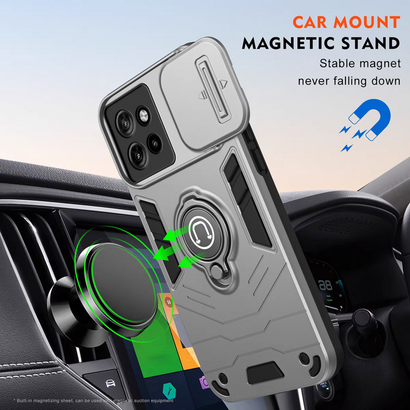 Load image into Gallery viewer, [Built-in Ring Bracket][With Slide Lens Cover] Motorola Moto G13/23 Mecha-style Anti-slip Protective Hard Heavy Duty Series Case - Polar Tech Australia
