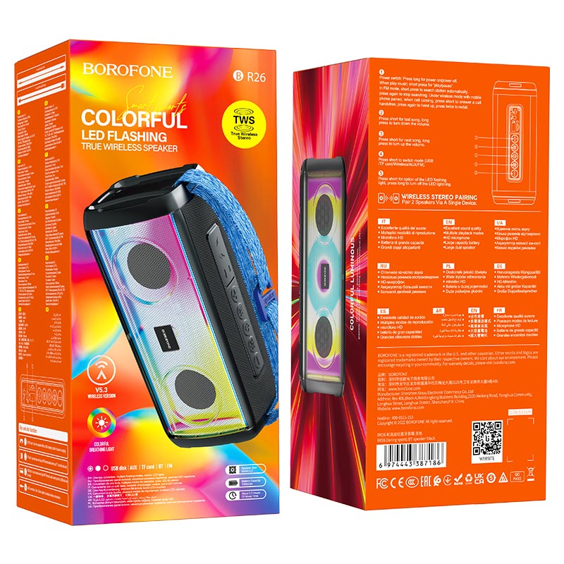 Load image into Gallery viewer, [BR26] BOROFONE Portable RGB Coloful Flashing Light Wireless Bluetooth Outdoor Sport Loudspeaker Speaker - Polar Tech Australia
