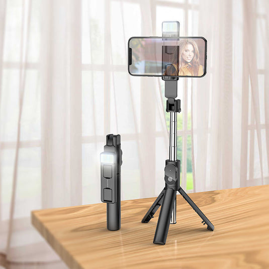 [BY8] BOROFONE Aluminum Alloy Dual Usage Selfie Stick & Desktop Holder With Wireless Control & Light Live broadcast holder - Polar Tech Australia