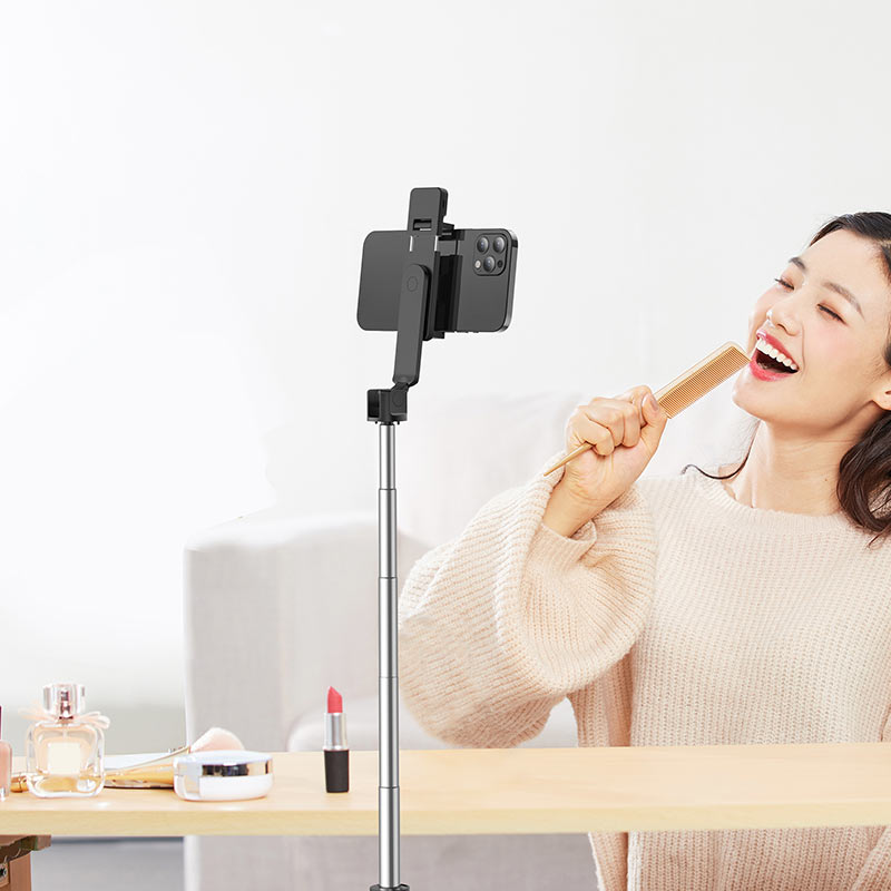 Load image into Gallery viewer, [BY8] BOROFONE Aluminum Alloy Dual Usage Selfie Stick &amp; Desktop Holder With Wireless Control &amp; Light Live broadcast holder - Polar Tech Australia
