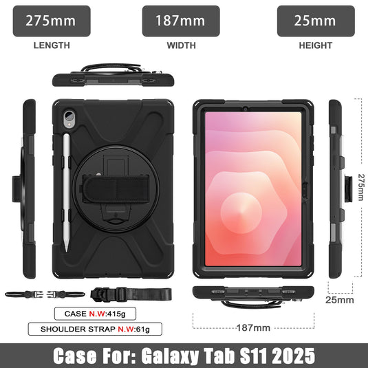 Samsung Galaxy Tab S11 (2025) 11" - Heavy Duty 360 Degree Rotate Stand Hand Strap Case With Shoulder Strap - i-Station Mobile Phone & Electronic Device Repair and Accessories