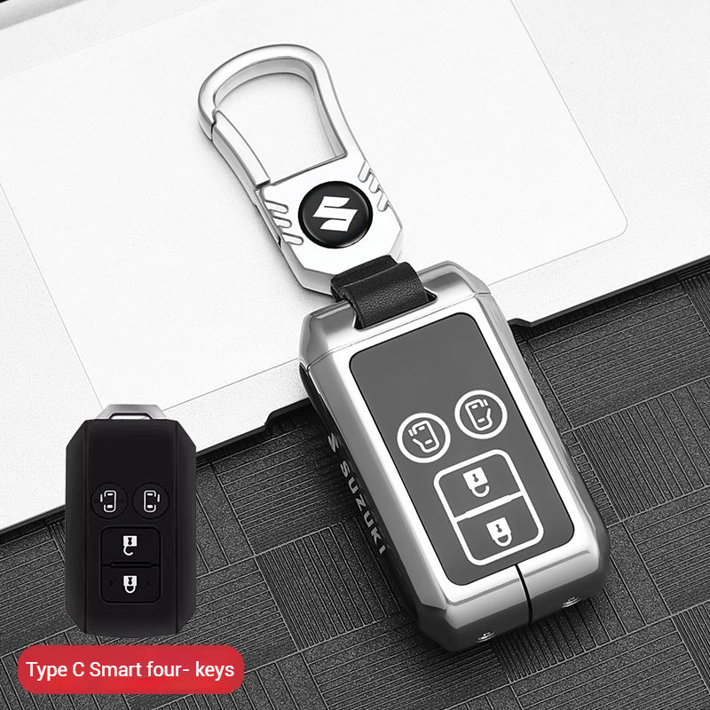 Chargez l&#39;image dans la visionneuse de la galerie, Suzuki Zinc Alloy + Silicone Car Key Fob Case Cover For Dzire, Ertiga, Vitara, Brezza, Baleno, HustlerJimny,
