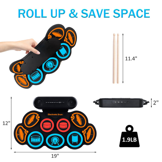 Kids Roll-Up Portable Electronic Drum Pad Kit