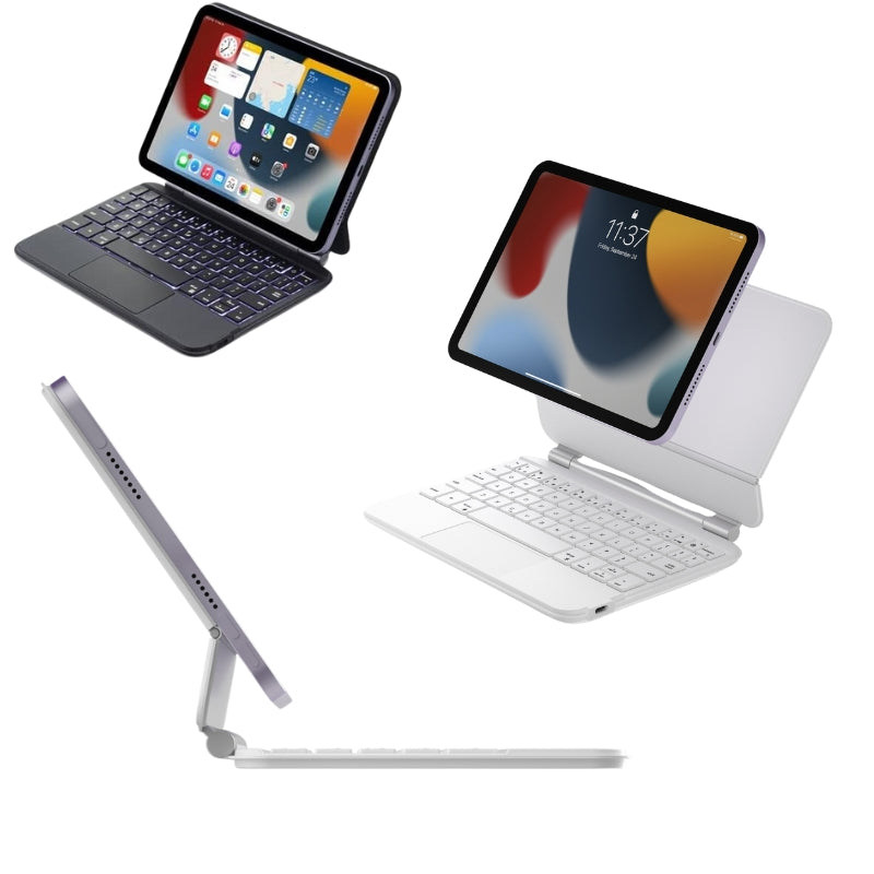 Chargez l&#39;image dans la visionneuse de la galerie, Apple iPad Mini 8.3&#39;&#39; 6/7th Gen (2021/2024) - Easy-Set Floating Cantilever Stand Precision Multi-Touch Trackpad Smart Wireless Keyboard Case With Backlit Keys
