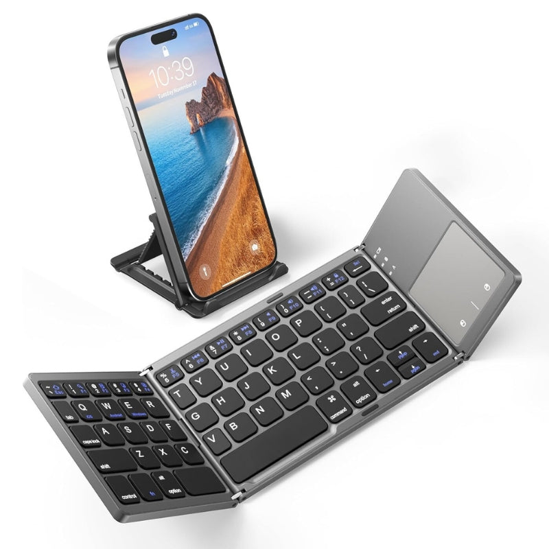 Load image into Gallery viewer, Foldable Bluetooth Keyboard with Touchpad Portable Wireless Keyboard , Rechargeable Full Size Ultra Slim Pocket Folding Keyboard for Android Windows iOS Tablet And Mobile Phone - Polar Tech Australia
