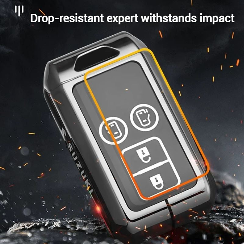 Chargez l&#39;image dans la visionneuse de la galerie, Suzuki Zinc Alloy + Silicone Car Key Fob Case Cover For Dzire, Ertiga, Vitara, Brezza, Baleno, HustlerJimny,
