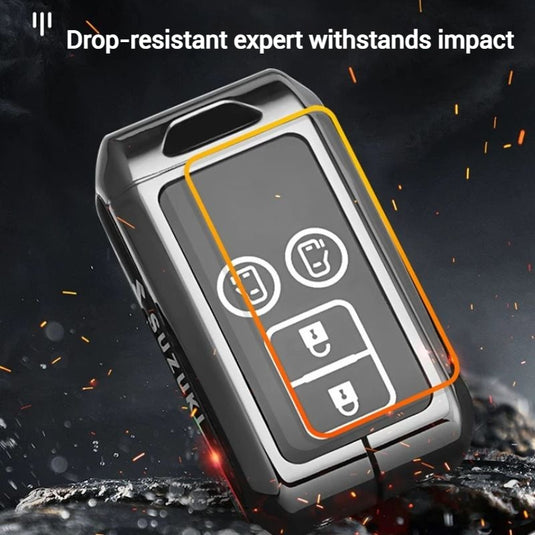 Suzuki Zinc Alloy + Silicone Car Key Fob Case Cover For Dzire, Ertiga, Vitara, Brezza, Baleno, HustlerJimny,