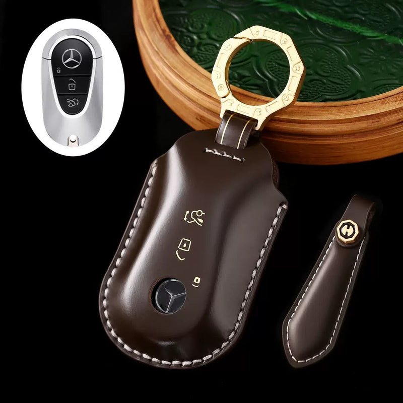 Chargez l&#39;image dans la visionneuse de la galerie, Mercedes Benz Genuine Leather Protection Car Key Fob Case Cover For Benz A, C, E, S-Class, GLC, GLE, GLS, GLS, EQC, EQS
