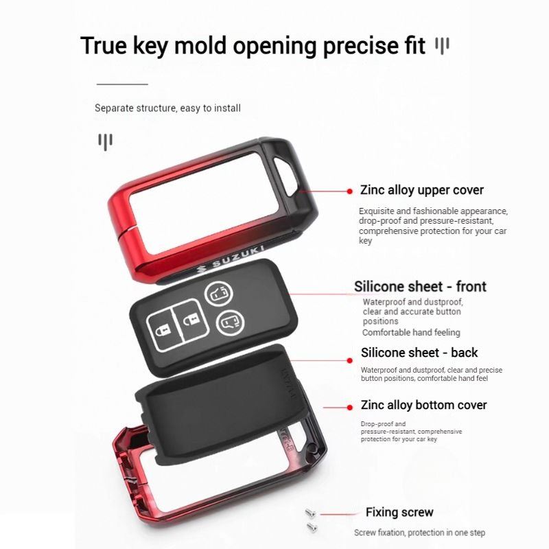 Chargez l&#39;image dans la visionneuse de la galerie, Suzuki Zinc Alloy + Silicone Car Key Fob Case Cover For Dzire, Ertiga, Vitara, Brezza, Baleno, HustlerJimny,
