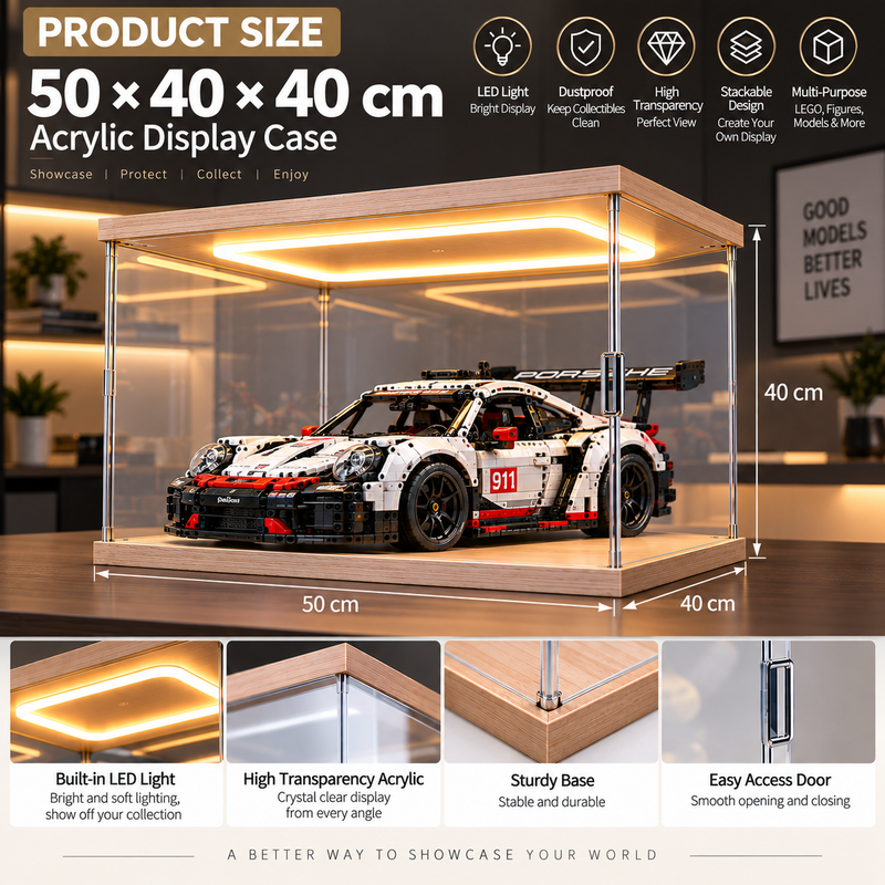 Chargez l'image dans la visionneuse de la galerie, Clear Stackable Acrylic Display Case with LED Light – Dustproof Display Box for LEGO Models, Figures, Collectibles &amp; Building Blocks - Polar Tech Australia
