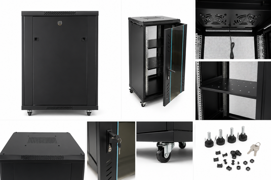 [Assembled][Built-in Fan] 18U 22U 27U Heavy Duty Network Server CCTV PoE Switch Free Standing Cabinet Rack Lockable Enclosure