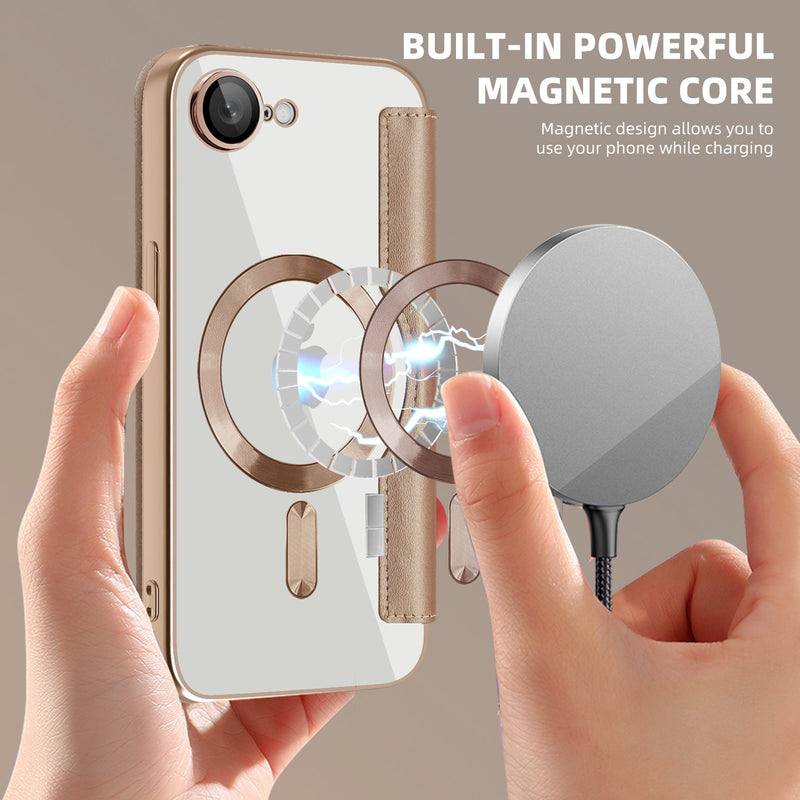 Chargez l&#39;image dans la visionneuse de la galerie, [Magsafe Compatible][With Card Slot] Apple iPhone 16e Golden Shield Magnetic Flip Leather Case - Polar Tech Australia

