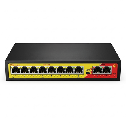 [JYY-1028MN] 10-Port Fast Ethernet PoE Switch (8 PoE Ports + 2 Uplink Ports)