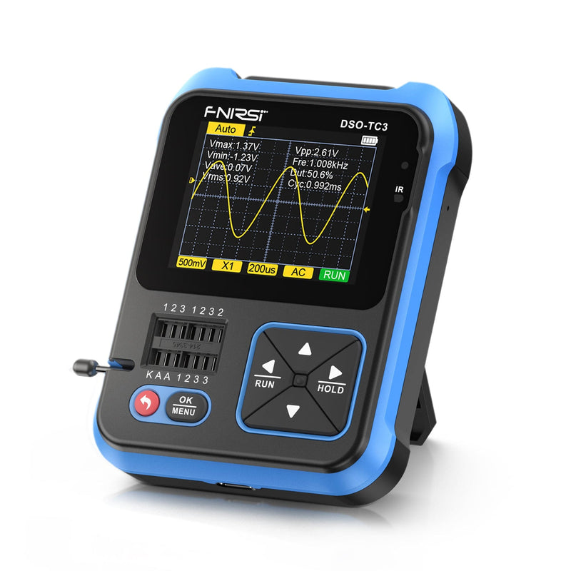 Chargez l&#39;image dans la visionneuse de la galerie, [DSO-TC3] FNIRSI Digital Oscilloscope Transistor Tester Signal Generator 3 in1 500Khz 10MSa/s Capacitor Resistor Diode 100K output - Polar Tech Australia
