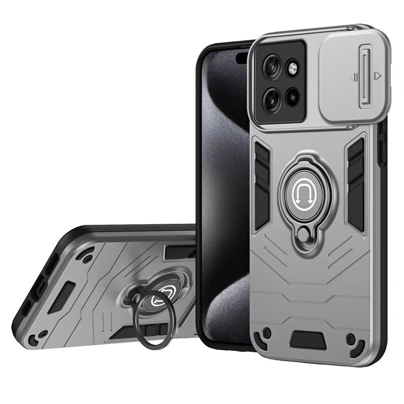 Load image into Gallery viewer, [Built-in Ring Bracket][With Slide Lens Cover] Motorola Moto G13/23 Mecha-style Anti-slip Protective Hard Heavy Duty Series Case - Polar Tech Australia
