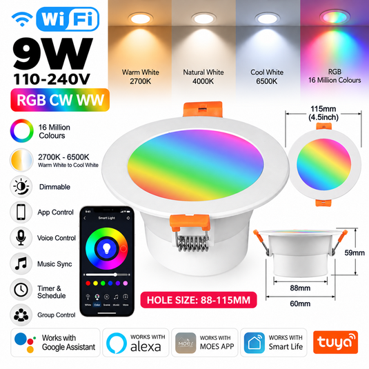 MOES RGB LED 9W Downlight Ceiling Light WIFI Wireless Remote Control
