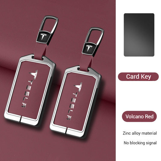 Tesla Zinc Alloy + Leather Card Key Case for Model 3 & Model Y