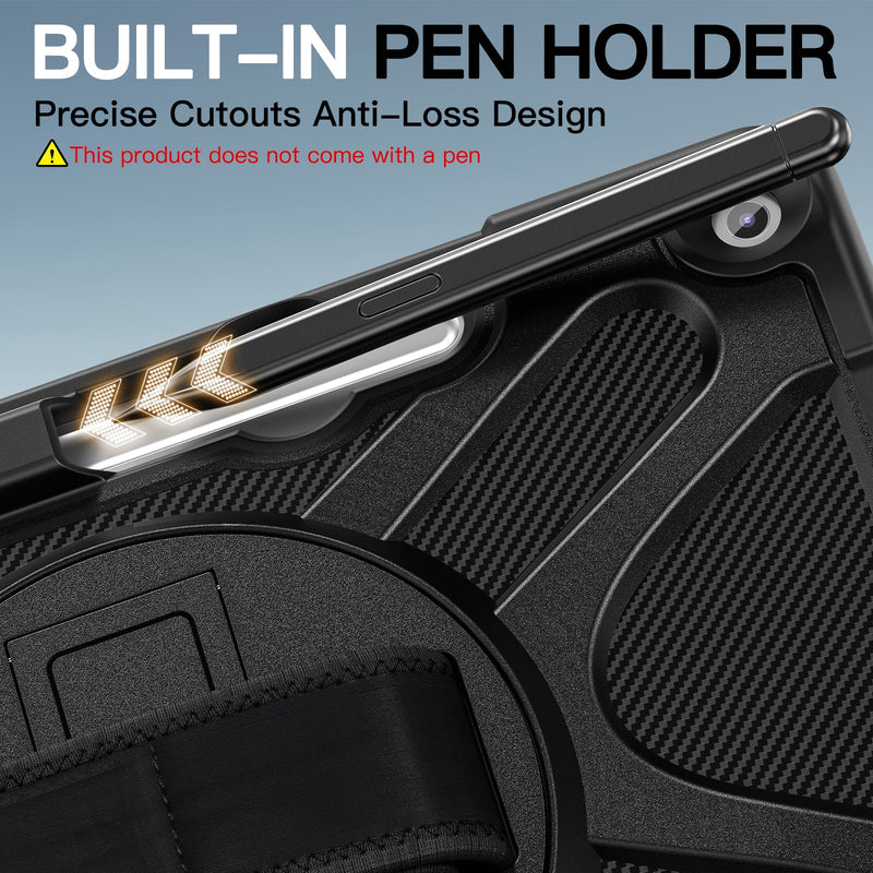 Cargue la imagen en el visor de la galería, Microsoft Surface Pro 12 (2025) - Heavy Duty 360 Degree Rotate Stand Hand Strap Case With Shoulder Strap
