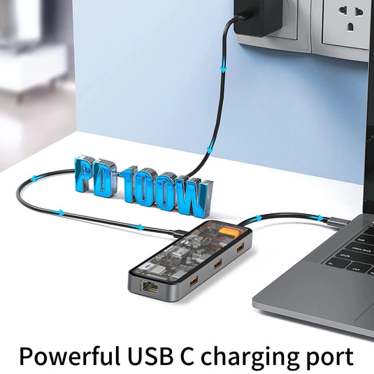 [8 in 1] Universal MacBook Laptop USB-C Type-C Dock Cyberpunk Style Station 100W PD Charging Extension Hub - Polar Tech Australia