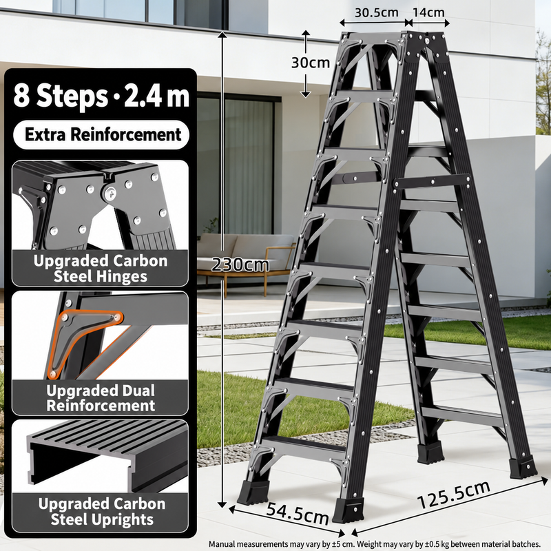 Chargez l'image dans la visionneuse de la galerie, Heave Duty Black Carbon Steel Dual Sided Anti-Slip Step Leaning Ladder 150KG
