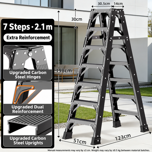 Heave Duty Black Carbon Steel Dual Sided Anti-Slip Step Leaning Ladder 150KG