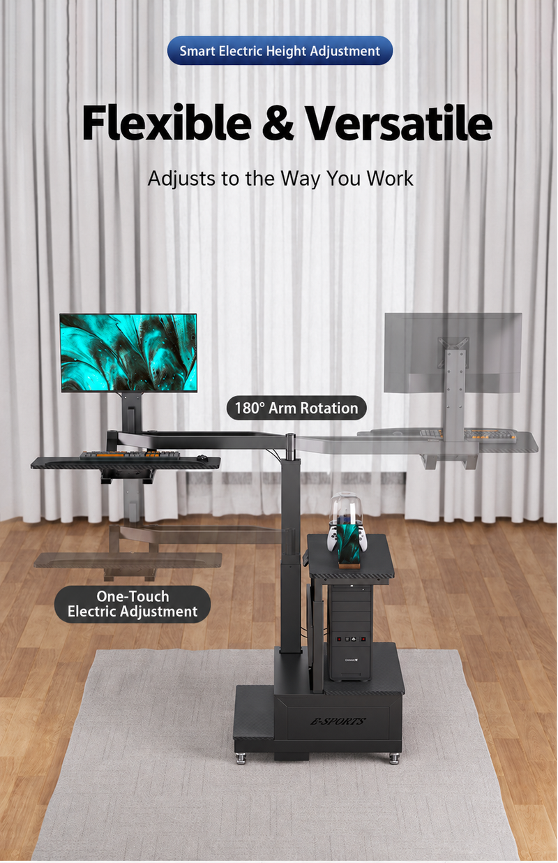Load image into Gallery viewer, Electric Height Adjustable Rotation Mobile Office Warehouse Workbench Work Station Gaming Table Desk
