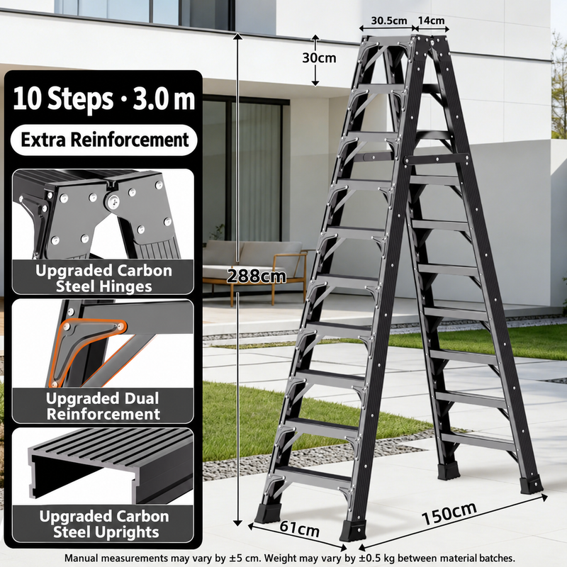 Chargez l'image dans la visionneuse de la galerie, Heave Duty Black Carbon Steel Dual Sided Anti-Slip Step Leaning Ladder 150KG

