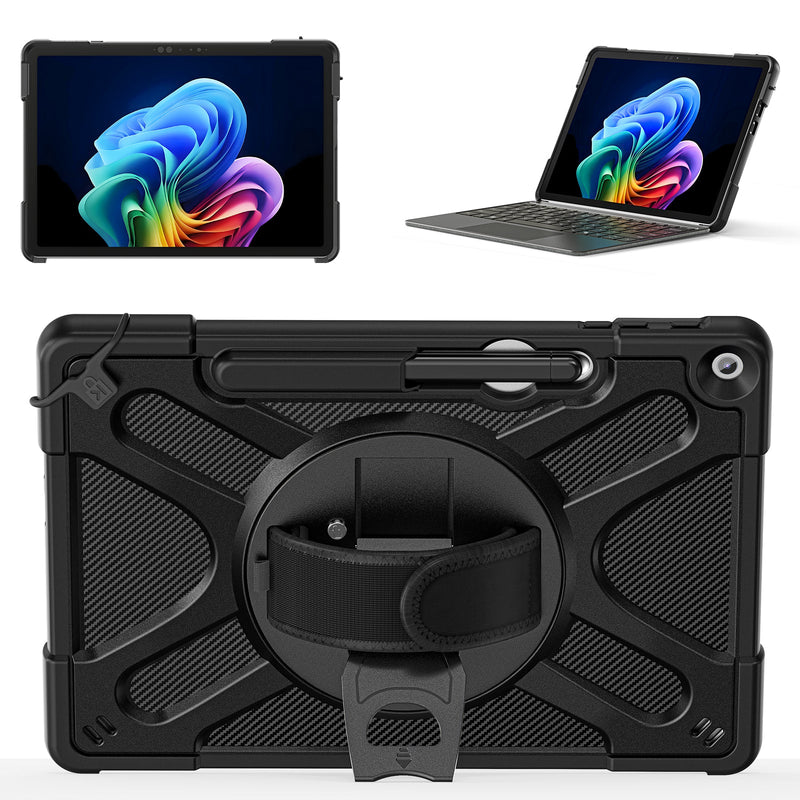Cargue la imagen en el visor de la galería, Microsoft Surface Pro 12 (2025) - Heavy Duty 360 Degree Rotate Stand Hand Strap Case With Shoulder Strap
