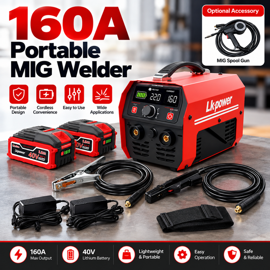 160A Cordless Portable MIG Welding Machine – 40V Lithium Battery Powered Mini Welder Kit with 2 Batteries & Accessories - Polar Tech Australia