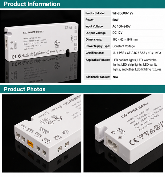 [WF-LD40U-24V][24V/40W] Universal Cabinet Light Power Supply – Multi-Output LED Driver Transformer for Kitchen Cabinets, Cupboards & Under Cabinet Lighting