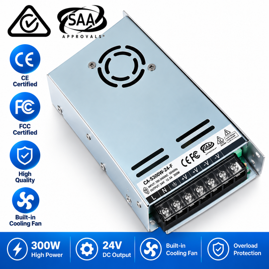 [CA-S300W-24-F][24V/300W] Universal 220V-240V to DC 24V Power Supply Unit For LED Strip/Light Module/Speaker/CCTV/Router/Camera - Polar Tech Australia