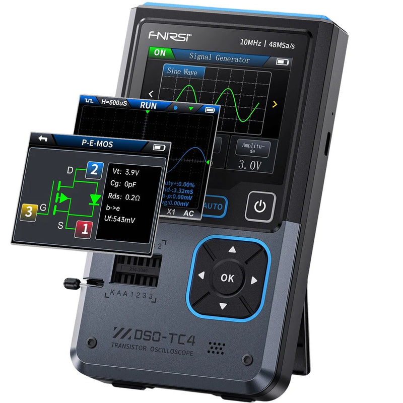 Cargue la imagen en el visor de la galería, [DSO-TC4] FNIRSI 3-IN-1 10MHz 48MSa/s Digital Oscilloscope Transistor Tester Signal Generator
