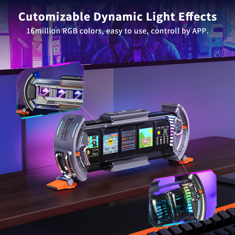 Chargez l&#39;image dans la visionneuse de la galerie, Divoom Times Gate Deep-Gray, WiFi Pixel Art Display With Clock And Ambient Light, Modern Desktop Great Gift For Home Or Office
