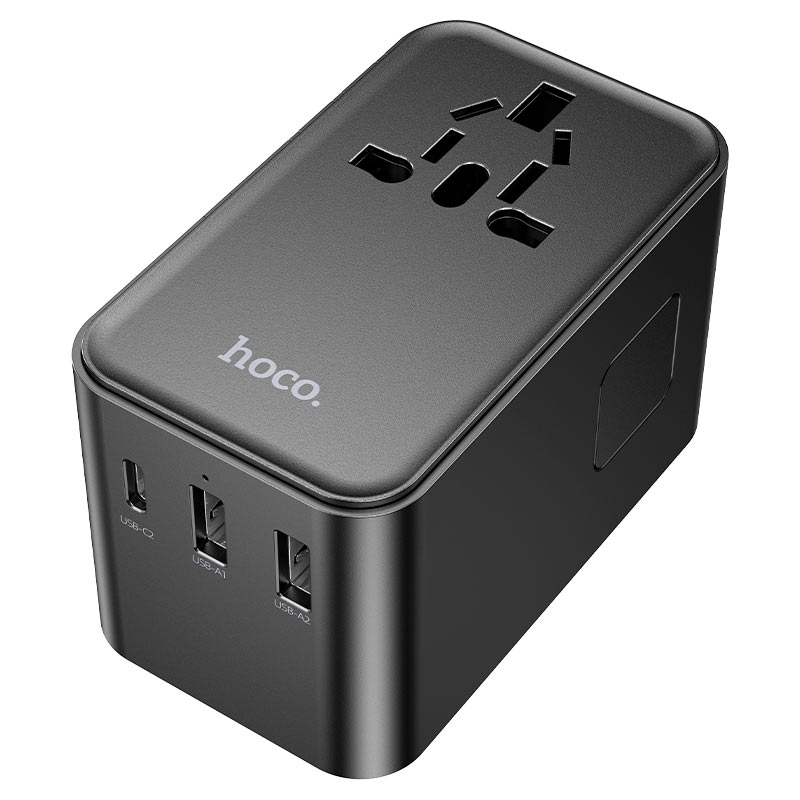 Load image into Gallery viewer, [AC18] HOCO Universal 4 Ports PD 35W Conversion charger with dual USB-A ports, AC socket and built-in Type-C cable Converter Wall Charger International Travelling Adapter - Polar Tech Australia
