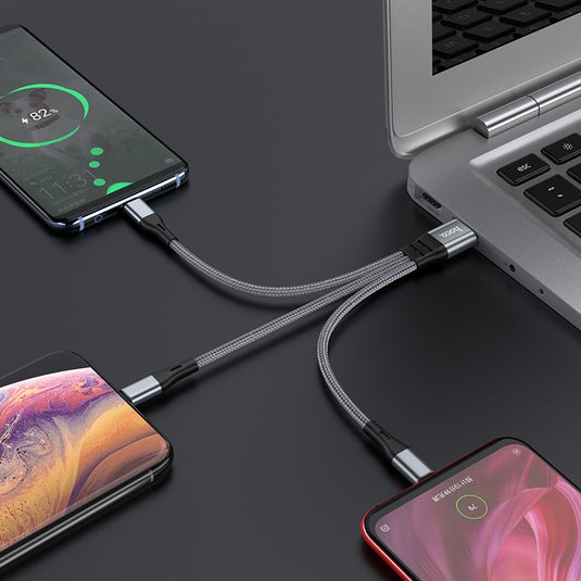 [X47][3 in 1][25CM Short][Heavy Duty] HOCO Universal Traveling Fast Charging Data Sync USB Cable For USB-C / Lightning / Micro Phone & Tablet Device - Polar Tech Australia