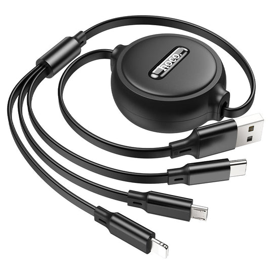 [X75][USB to Lightning/Micro/USB Type C] HOCO 3 in 1 Retractable Traveling Charging Cable Kit - Polar Tech Australia
