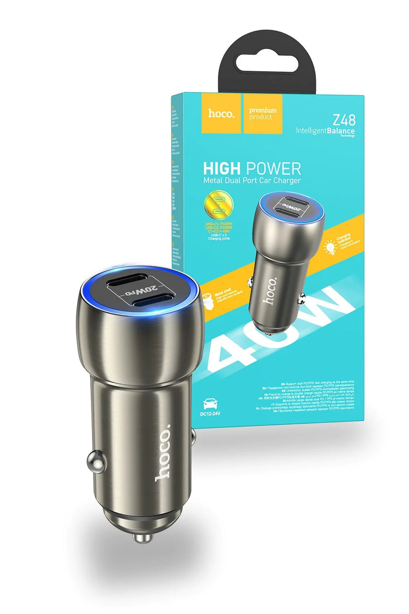 Chargez l&#39;image dans la visionneuse de la galerie, [Z48] HOCO 40W Universal Super Fast Car Charger Dual Port Type-C PD 20W - Polar Tech Australia
